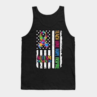 Autism Awareness Ribbon Mom Dad American Flag Autism Tank Top